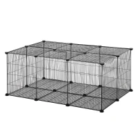 Pawhut Cușcă pentru Iepuri și Animale Mici cu 22 Panouri Modulare din Metal cu Ușă, 105x70x45 cm, Negru(m-1)