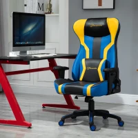 Vinsetto Fotoliu Gaming din Piele Ecologica Negru Albastru si Galben Inaltime Reglabila(m-2)