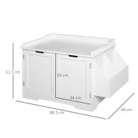 PawHut Dulap Litiera Pisici 2 Usi Laterale de Depozitare 88,5x48x51,5cm Alb(m-3)