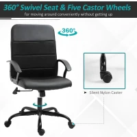 Vinsetto Fotoliu de birou captusit cu inaltime ajustabila, rabatabil cu 5 roti negru(m-7)