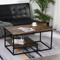 HOMCOM Mesa de Centro Industrial Mesa de Café Diseño Retro Estante Inferior Base de Metal Estable 100x60x50 cm Color Madera Envejecida(m-2)