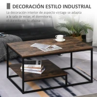 HOMCOM Mesa de Centro Industrial Mesa de Café Diseño Retro Estante Inferior Base de Metal Estable 100x60x50 cm Color Madera Envejecida(m-6)