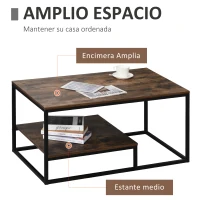 HOMCOM Mesa de Centro Industrial Mesa de Café Diseño Retro Estante Inferior Base de Metal Estable 100x60x50 cm Color Madera Envejecida(m-4)