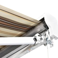 Outsunny Store banne électrique/Manuel rétractable Protection UV 50 + Aluminium Polyester imperméabilisé 2,45 x 2 (avancée) m télécommande fournie Marron Beige rayé(m-12)