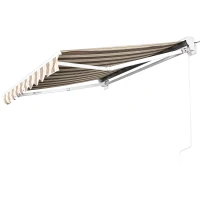 Outsunny Store banne électrique/Manuel rétractable Protection UV 50 + Aluminium Polyester imperméabilisé 2,45 x 2 (avancée) m télécommande fournie Marron Beige rayé(m-10)