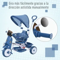 HOMCOM Triciclo Evolutivo Infantil 3 en 1 para Niños +12 Meses con Función de Luz y Música Barra de Seguridad y Toldo Retráctil Asiento Giratorio 360° 93x51x94 cm Azul(m-7)