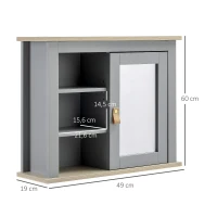 kleankin Armario de Baño con Espejo Armario Auxiliar de Pared con 1 Puerta y Estantes Ajustables Espacio de Almacenaje para Cocina Recibidor 60x19x49 cm Gris(m-3)
