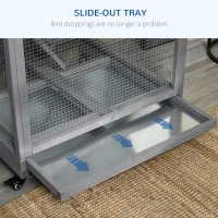 PawHut Bird Cage budgie cage Wooden Outdoor Aviary with Wheels  for Canary Finch with Asphalt Roof Perch Nest Ladder Slide-out Tray, Grey(m-6)