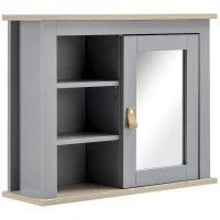 kleankin Armario de Baño con Espejo Armario Auxiliar de Pared con 1 Puerta y Estantes Ajustables Espacio de Almacenaje para Cocina Recibidor 60x19x49 cm Gris(m-1)