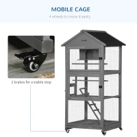 PawHut Bird Cage budgie cage Wooden Outdoor Aviary with Wheels  for Canary Finch with Asphalt Roof Perch Nest Ladder Slide-out Tray, Grey(m-4)
