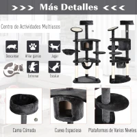 PawHut Árbol Rascador para Gatos Grande 65x50x155 cm Centro de Actividades para Mascotas con Postes Rascadores Tableros Caja Hamaca Canasta Sisal Peluche Gris Oscuro(m-6)