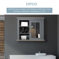 kleankin Armario de Baño con Espejo Armario Auxiliar de Pared con 1 Puerta y Estantes Ajustables Espacio de Almacenaje para Cocina Recibidor 60x19x49 cm Gris(m-6)