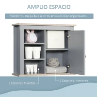 kleankin Armario de Baño con Espejo Armario Auxiliar de Pared con 1 Puerta y Estantes Ajustables Espacio de Almacenaje para Cocina Recibidor 60x19x49 cm Gris(m-4)