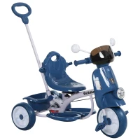 HOMCOM Triciclo Evolutivo Infantil 3 en 1 para Niños +12 Meses con Función de Luz y Música Barra de Seguridad y Toldo Retráctil Asiento Giratorio 360° 93x51x94 cm Azul(m-8)