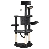 PawHut Árbol Rascador para Gatos Grande 65x50x155 cm Centro de Actividades para Mascotas con Postes Rascadores Tableros Caja Hamaca Canasta Sisal Peluche Gris Oscuro(m-7)