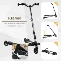 HOMCOM Patinete Scooter de 3 Ruedas Plegable Scooter de Oscilación de Reductor para Niños +4 Años con Freno Manillar Ajustable Carga 60kg Negro(m-6)