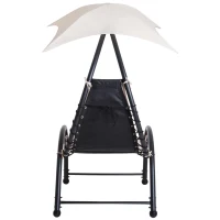 Outsunny Bain de Soleil transat de jardin chaise longue Design Contemporain - Pare-Soleil et Matelas - Acier Polyester - dim. 1,7L x 1,18l x 1,77H m - Beige Noir(m-11)