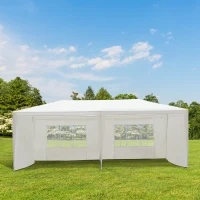 Outsunny Carpa de Jardín 6x3x2,5 m con 4 Paredes Laterales y 2 Ventanas Cenador Gazebo de Exterior Marco de Acero para Fiestas Eventos Bodas Blanco(m-2)