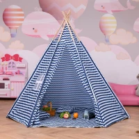 HOMCOM Tienda de Campaña para Niños Tipi Infantil Estilo Indio con Ventana Cubierta de Suelo y 2 Almohadas Bolsa de Tranporte Interior y Exterior 200x200x170 cm Azul(m-2)