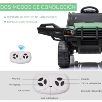 HOMCOM Coche Eléctrico para Niños de +3 Años Todoterreno con 2 Motores Control Remoto 2,4 GHz Batería Recargable 119x64,5x65 cm Verde(m-6)