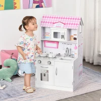 HOMCOM 2 en 1 Cocinita de Juguete para Niños con 12 Accesorios Casa de Muñecas 3 Pisos con Espacio de Almacenaje Incluidos Juego de Rol 60x48x106 cm Rosa(m-2)