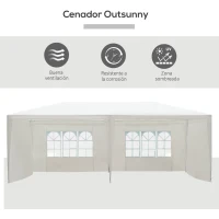 Outsunny Carpa de Jardín 6x3x2,5 m con 4 Paredes Laterales y 2 Ventanas Cenador Gazebo de Exterior Marco de Acero para Fiestas Eventos Bodas Blanco(m-4)