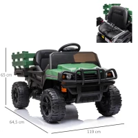 HOMCOM Coche Eléctrico para Niños de +3 Años Todoterreno con 2 Motores Control Remoto 2,4 GHz Batería Recargable 119x64,5x65 cm Verde(m-3)