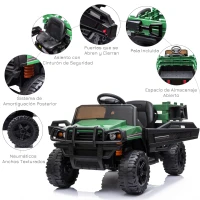 HOMCOM Coche Eléctrico para Niños de +3 Años Todoterreno con 2 Motores Control Remoto 2,4 GHz Batería Recargable 119x64,5x65 cm Verde(m-7)