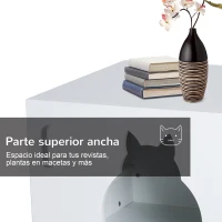 PawHut Casa para Gatos de Madera Mueble Arenero para Gatos con Puerta con Bisagras y Orificio de Entrada en Forma de Gato Cueva de Gato 60x41x51 cm Blanco(m-7)