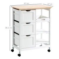 HOMCOM Rolling Kitchen Island Cart, Bar Serving Cart, Compact Trolley on Wheels with Wood Top, Shelves & Drawers for Home Dining Area, White(m-3)