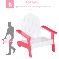 Outsunny Silla de Jardín Adirondack para Niños de +1 Año de Madera Maciza Sillón Infantil para Interior Terraza Balcón Carga Máx. 40 kg 51x50x52,5 cm Blanco(m-6)