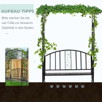 Outsunny łuk ogrodowy z ławką brama kratka pergola do roślin pnących ogród daszek łukowy metal czarny 152 x 58 x 207 cm(m-5)