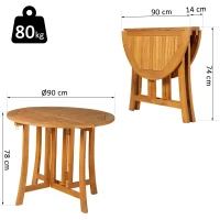 Stół składany stolik ogrodowy drewniany z otworem na parasol akacja naturalny ø90 x 78 cm Outsunny(m-3)