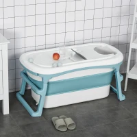 HOMCOM Faltbare Baby-Badewanne Blau Weiß 114 cm x 60,4 cm x 53 cm(m-2)