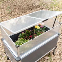 Outsunny Horta Elevada de Alumínio 78,5x47x74,5cm Estufa com Cobertura de Policarbonato e Teto Retrátil para Cultivos de Plantas Flores Cinza(m-8)