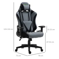 Vinsetto Gaming Stuhl Ergonomischer Bürostuhl Computerstuhl Drehstuhl mit Kissen und Rückenlehne verstellbar Schaumstoff Spandex-Gewebe Schwarz+Dunkelgrau 70 x 75 x 124-132 cm(m-3)