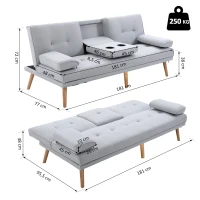 HOMCOM sofa do spania, rozkładana sofa, kanapa na 3 osoby, len, jasnoszara, 181 x 77 x 72 cm(m-3)