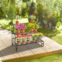 Outsunny regał na kwiaty z metalu 3-poziomy regał na rośliny kwietnik stojak na kwiaty do wewnątrz i na zewnątrz ogród balkon kolor czarny 95 x 63 x 72 cm(m-4)