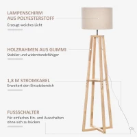 HOMCOM Stehlampe Stehleuchte mit Regal Pedal-Schalter modern und prägnant für Wohnzimmer Schlafzimmer Büro Metall Leinen Gummiholz Cremeweiß+Naturholz 40 x 40 x 149 cm(m-6)