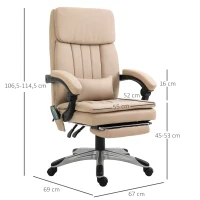 Vinsetto Massage Bürostuhl  Massagesessel Vibrationsmassage Schreibtischstuhl mit Rückenkissen Wärmefunktion Höhe und Winkel einstellbar Kunstleder Metall Hellbraun 67 x 69 x 106,5-114,5 cm(m-3)
