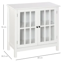 HOMCOM Küchenschrank Geschirrschrank Beistellschrank mit 2 Schichten Buffet Vitrinenschrank Glastür MDF Weiß  80 x 36,5 x 76 cm(m-3)