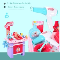 HOMCOM 2-Set Kinderschminktisch Frisiertisch Frisierkommode mit Hocker Musik Licht Mädchen Kosmetik Spiegel Infrarotsensor Rosa+Weiß 44x28x67 cm(m-5)