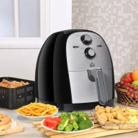 HOMCOM Luftfritteuse Frittierkorb 5L 1700W Heißluftfritteuse zum Frittieren Grillen Braten Backen ohne Fett PP Aluminium Silber+Schwarz 38,5 x 30,7 x 33,1 cm(m-2)