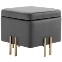 HOMCOM Luxe poef krukje met opbergruimte gepolsterd krukje donkergrijs(m-1)