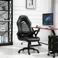 Vinsetto Gamingstuhl mit Wippfunktion höhenverstellbarer Bürostuhl ergonomischer Schreibtischstuhl Home-Office Schaumstoff Kunstleder Nylon Mesh Schwarz 64 x 68,5 x 117-127 cm(m-2)