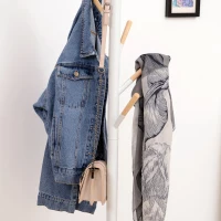 HOMCOM Garderobenständer mit 6 Haken, Standgarderobe mit Marmorfuß, Kleiderständer, Flurgarderobe, Metall, Weiß, 35 x 35 x 174 cm(m-6)