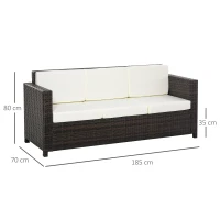 Sofa z technorattanu z poduszkami, 3-osobowa sofa ogrodowa, metal, poliester, brązowa(m-3)