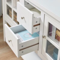 HOMCOM Küchenschrank Sideboard Aufbewahrungsschrank elegant mit zwei Glastürschränke offenes Regal zwei Schubladen Anti-Kipp-Design für Esszimmer Wohnzimmer MDF Kiefernholz Weiß 132 x 38 x 89 cm(m-8)