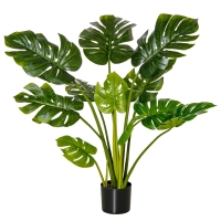 HOMCOM Artificial Plants 110 cm Artificial Monstera Plant in Pot Artificial Tree Room Plant Decorative Plant Office Plant Plastic Pot for Indoor and Outdoor Use