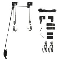 HOMCOM Kajak Lift Decken Lift Fahrrad-Bike Lift Aufbewahrungssystem für Kanus bis 50 kg Deckenhalterung Mehrzweck Stahl PP Schwarz 12,3 x 16 cm(m-1)